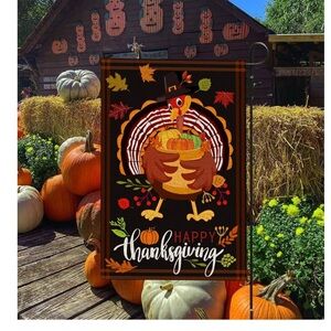 Festive Thanksgiving Garden Flag with Turkey Design